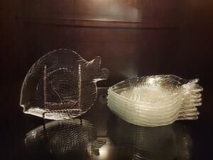 (Set of 8) Fish Plates Clear Pasabache Marine Salad Plates 7 3/4" x 6 1/4"